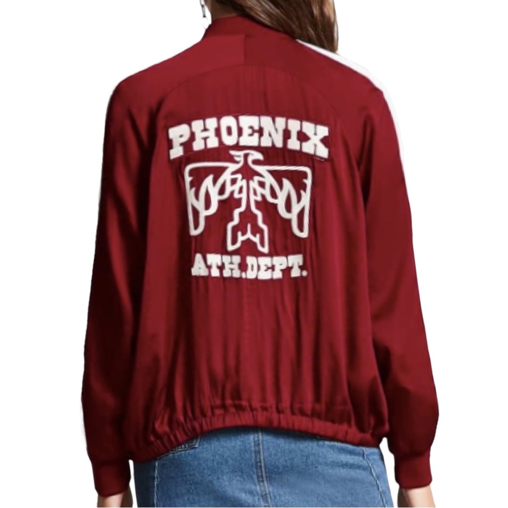 Varsity Athletic Jacket NEW S Phoenix Striped Bomber Slouchy Burgundy Red White